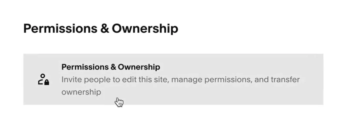 The Permissions & Ownership screen with a single card, Permissions & Ownership: Invite people to edit this site, manage permissions, and transfer ownership.